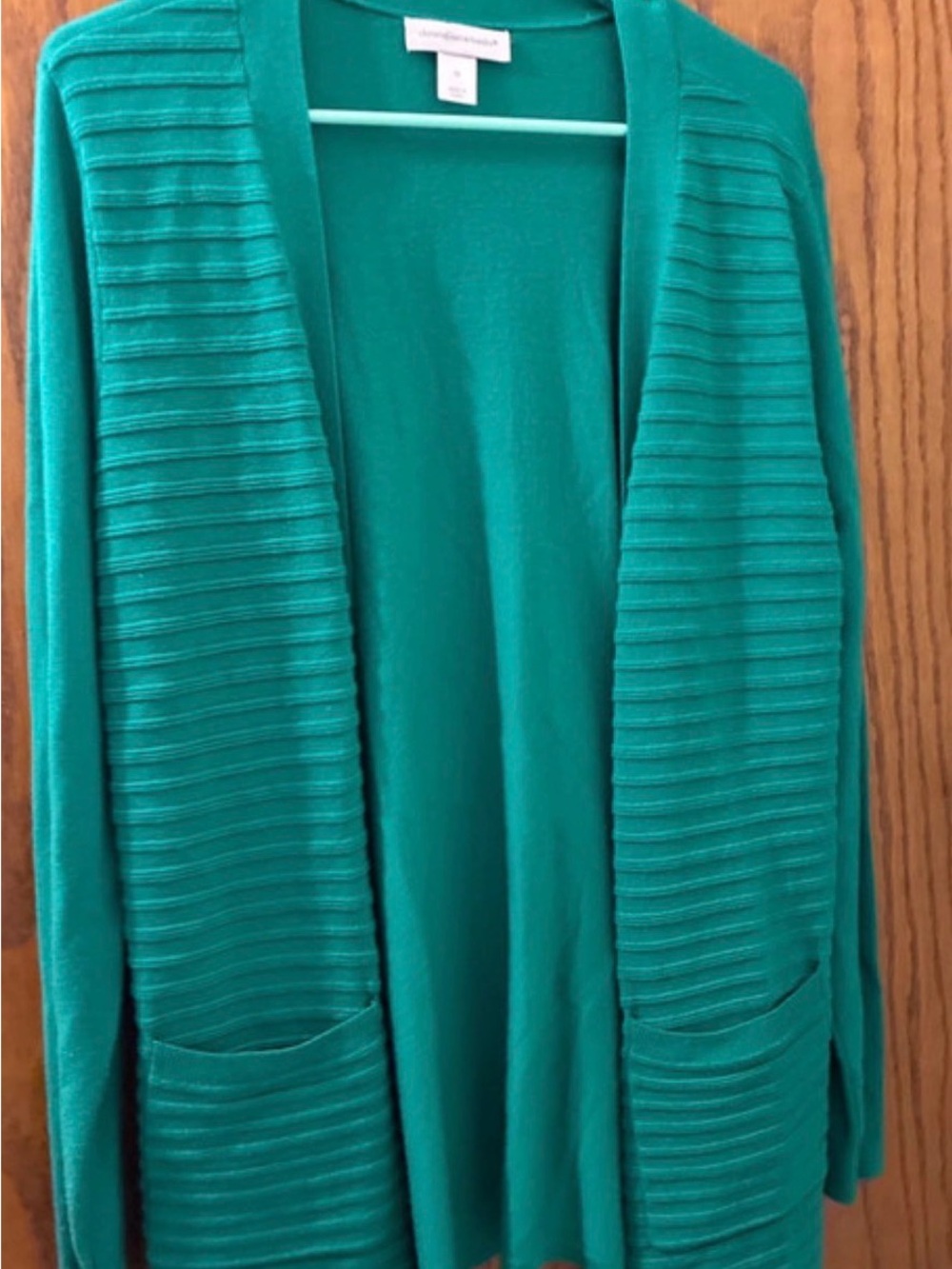 Christopher & Banks Teal Open-Front Ribbed Pocket Cardigan